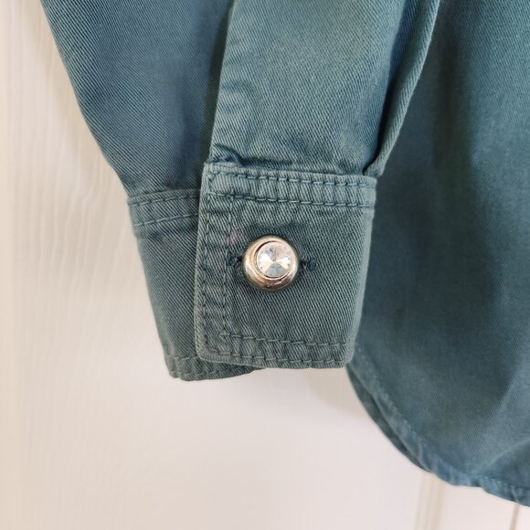 Vintage Monique Fashions Western Blouse, Oversized | 90's Teal Green Denim Shirt - Picture 4 of 12